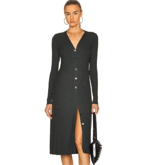 Enza Costa Ribbed V-Neck Cardigan Dress - Picture 1 of 11